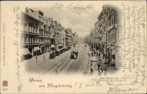 Ak Magdeburg, Breiteweg, Geschäfte, Tram