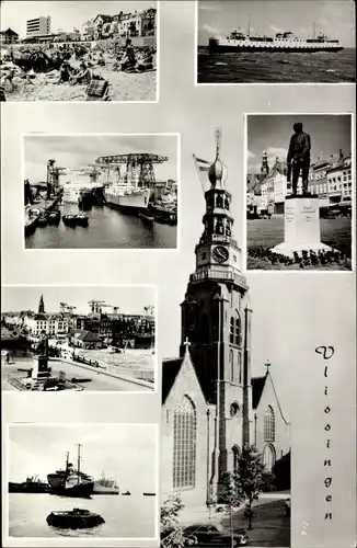 Ak Vlissingen Zeeland Niederlande, Schiffe, Standbild, Hafen, Strand, Turm