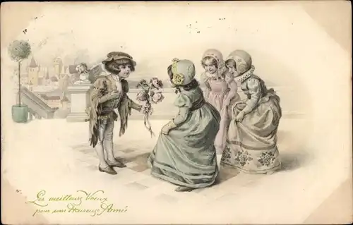 Ak Junge schenkt Mädchen Blumen, Munk 292, Neujahr