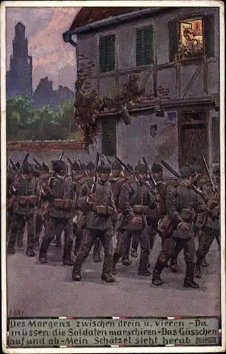 Lied Ak Hey, Paul, Soldatenliederkarte 15, Des Morgens zwischen dreien und vieren, Novitas 20751