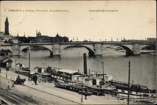 Ak Dresden Altstadt, König Friedrich August Brücke zur Altstadt, Salondampfer