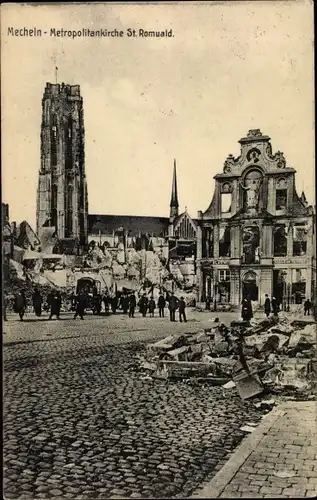 Ak Mechelen Mecheln Malines Flandern Antwerpen, Metropolitankirche St. Romuald, Ruinen