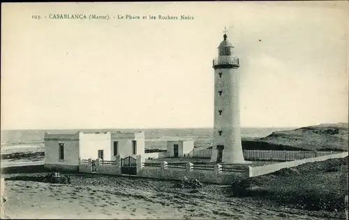 Ak Casablanca Marokko, Le Phare et les Rochers Noirs, Leuchtturm