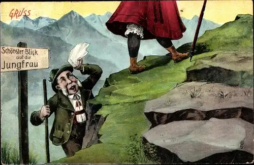 Ak Gruß aus den Bergen, Wanderer, Schönster Blick auf die Jungfrau
