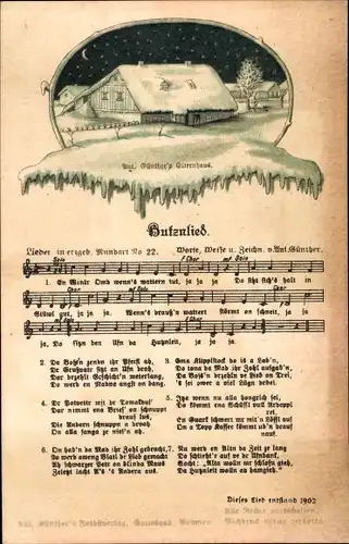 Lied Ak Günther, Anton, Erzgebirgische Mundart 22, Butznlied, Günther's Elternhaus