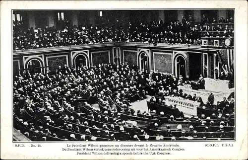 Ak Präsident Wilson hält eine Rede im Amerikanischen Kongress