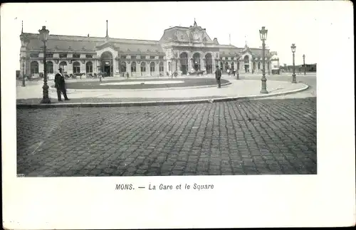 Ak Mons Wallonien Hennegau, La Gare et le Square