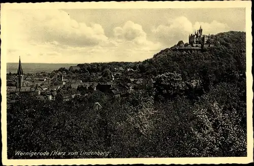 Ak Wernigerode am Harz, Panorama, vom Lindenberg gesehen, Schloss, Kirche