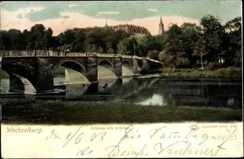 Ak Wechselburg Mulde, Schloss mit Brücke