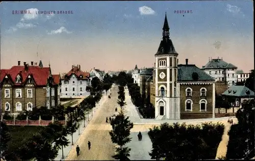 Ak Grimma in Sachsen, Leipziger Straße, Postamt