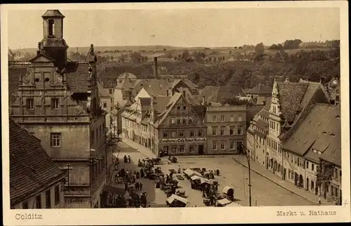 Ak Colditz in Sachsen, Mark, Rathaus, Konditorei, Cafe