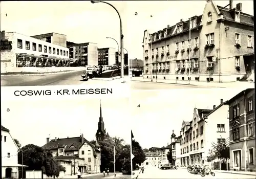 Ak Coswig in Sachsen, Straße der Befreiung, Rathaus, Friedrich-Engels-Platz, Bahnhofstraße