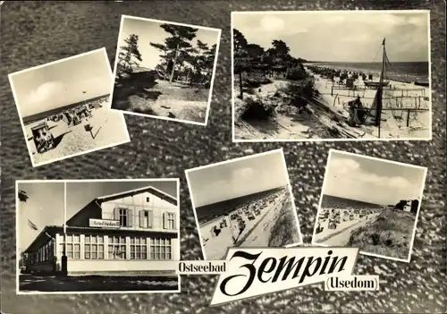 Ak Ostseebad Zempin auf Usedom, Strand, Hotel, Teilansichten