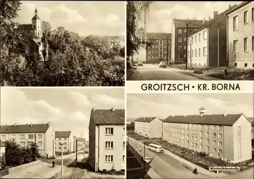 Ak Groitzsch in Sachsen, Kirche, Windmühlenstraße