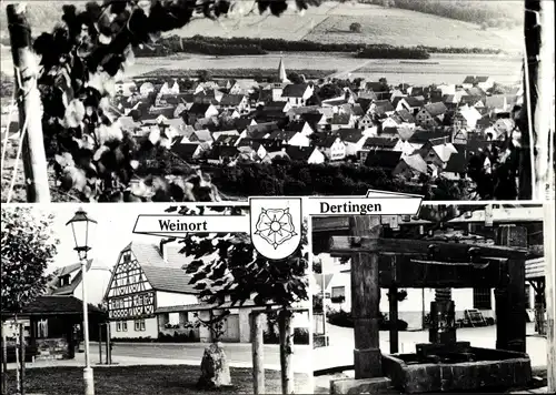 Ak Dertingen Wertheim am Main, Ortsansicht, Platz, Brunnen