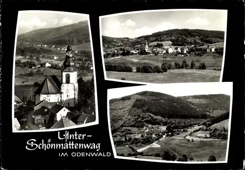 Ak Unter Schönmattenwag Wald Michelbach im Odenwald Hessen, Ortsansicht mit Kirche, Panorama