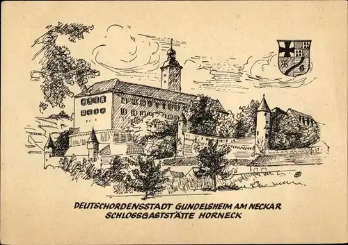 Ak Gundelsheim am Neckar Württemberg, Deutschordensstadt, Schlossgaststätte Horneck