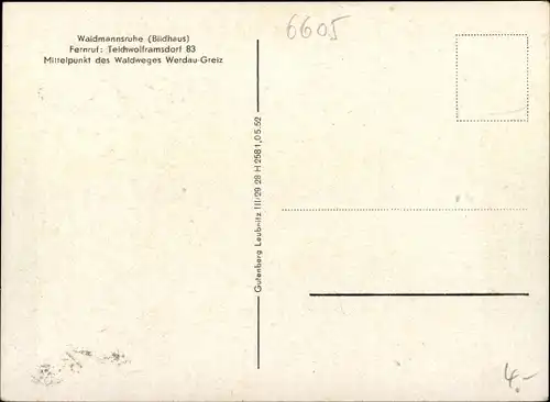 Künstler Ak Seifert, W., Teichwolframsdorf Thüringen, Einkehrstätte Waidmannsruhe, 1937