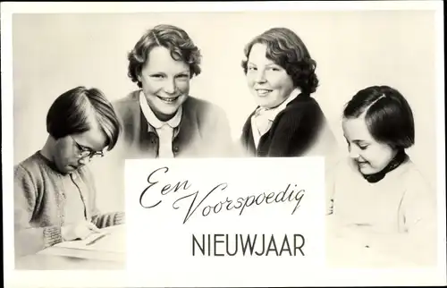 Ak Glückwunsch Neujahr, Niederländisches Königshaus, Prinzessinnen Beatrix, Irene, Margriet