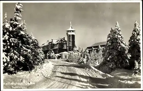 Ak Klínovec Keilberg Erzgebirge Reg. Karlsbad, Panorama von Südwesten, Keilberghotel