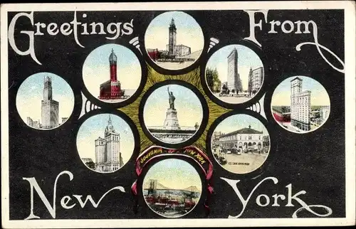 Ak New York City USA, Freiheitsstatue, Brücke, Wolkenkratzer