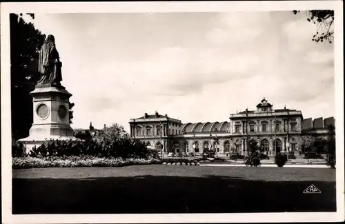 Ak Reims Marne, La Gare et le square Colbert