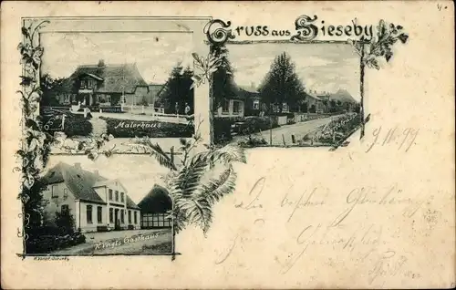 Ak Sieseby Thumby in Schleswig Holstein, Malerhaus, Gasthaus, Dorfstraße