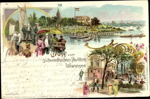 Litho Berlin Zehlendorf Wannsee, Gruß vom Schwedischen Pavillon