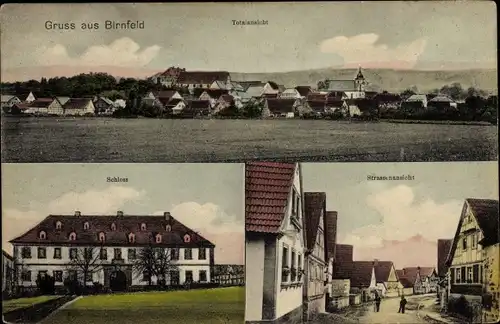 Ak Birnfeld Stadtlauringen in Unterfranken, Schloss, Totalansicht, Straßenpartie