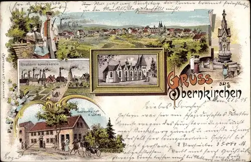 Litho Obernkirchen in Schaumburg, Gastwirtschaft, Denkmal, Glasfabrik Schauenstein
