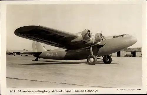 Ak Niederländisches Passagierflugzeug, KLM Arend, Fokker XXXVI, PH AJA