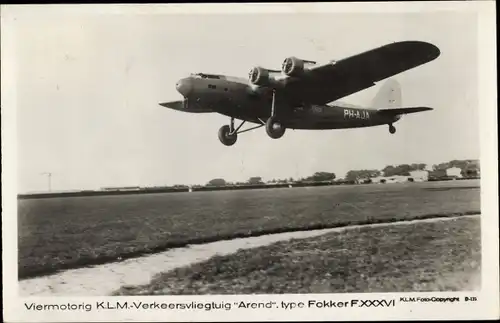Ak Niederländisches Verkehrsflugzeug, KLM, Fokker F XXXVI