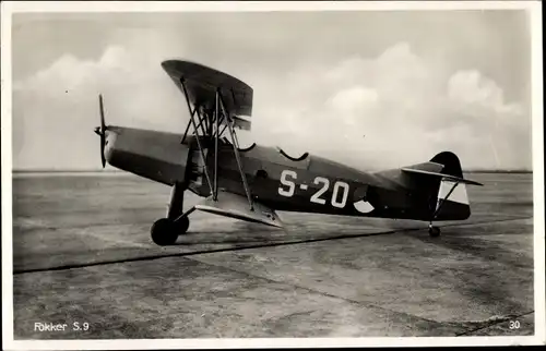 Ak Fokker S 9 Doppeldecker, S 20, Sportflugzeug
