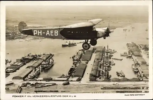 Ak Niederländisches Verkehrsflugzeug, Fokker F VII, KLM, PH AEB