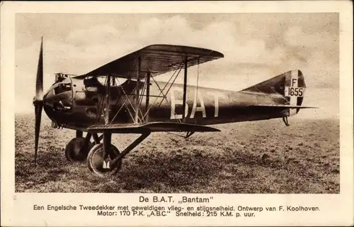 Ak Britisches Zivilflugzeug, Doppeldecker, BAT Bantam