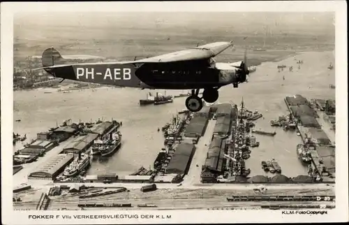 Ak Niederländisches Verkehrsflugzeug, KLM, Fokker F VIIa, PH AEB