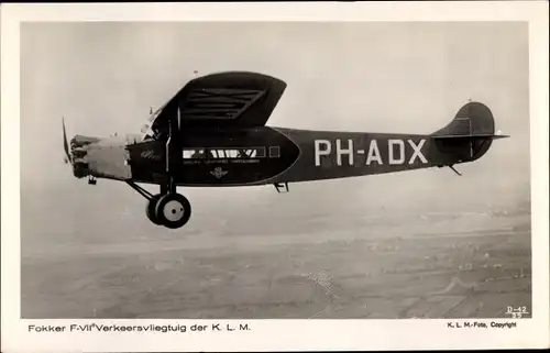 Ak Niederländisches Verkehrsflugzeug, KLM, PH ADX, Fokker F VII