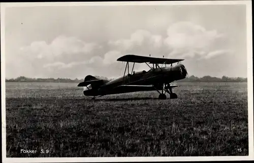 Ak Doppeldecker Fokker S 9, niederländisches Flugzeug