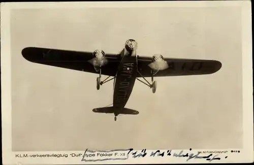 Ak Niederländisches Verkehrsflugzeug, KLM, Fokker F XII