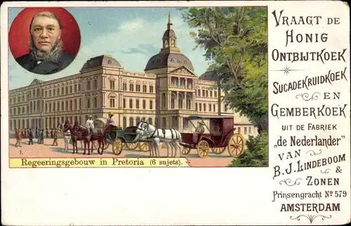 Litho Pretoria Südafrika, Regeeringsgebouw, Fabriek W. Hoogenstraaten & Co. Leiden