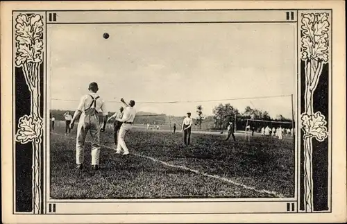 Jugendstil Passepartout Ak Männer spielen Volleyball