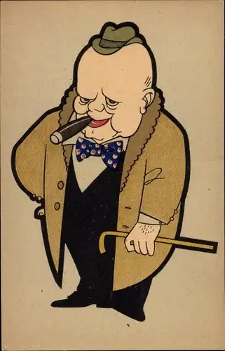 Ak Britischer Premierminister Winston Churchill, Karikatur, Zigarre