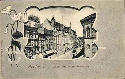 Ak Magdeburg, Breiteweg mit Hauptpostamt