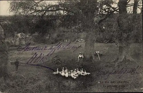 Ak Frankreich, La vie aux champs, Gänsehirtin