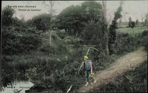 Ak Frankreich, La vie aux champs, retour du faucheur
