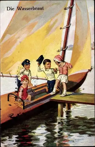 Künstler Ak Die Wasserbraut, Personen auf einem Segelboot