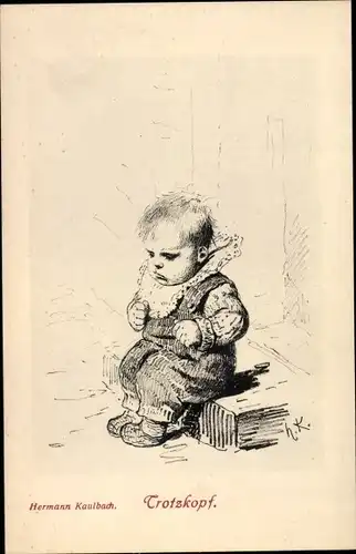 Künstler Ak Kaulbach, Hermann, Trotzkopf, Kinderportrait