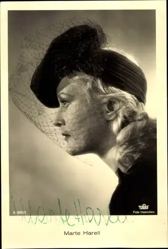 Ak Schauspielerin Marte Harell, Portrait, Autogramm, Schleier