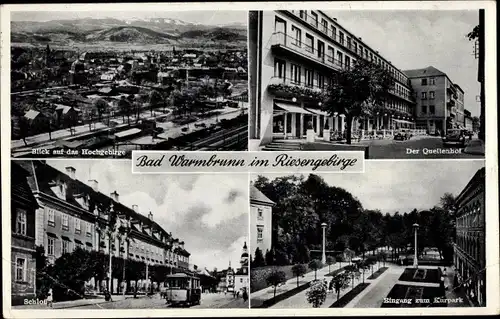 Ak Cieplice Śląskie Zdrój Bad Warmbrunn Riesengebirge Schlesien, Gesamtansicht, Schloss, Kurpark