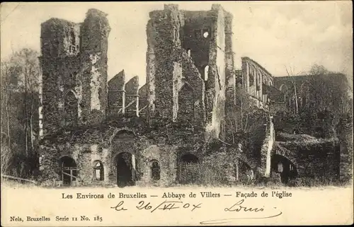 Ak Villers la Ville Wallonisch Brabant, zerstörte Kirche